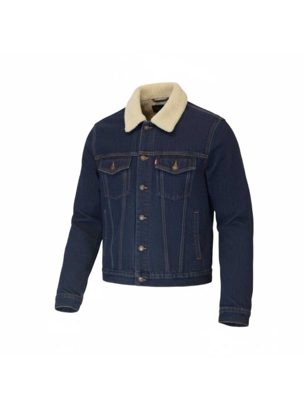 TRIOT Los Angeles Denim Sherpa Trucker Jacket Men’s Large L Blue Fleece Lined